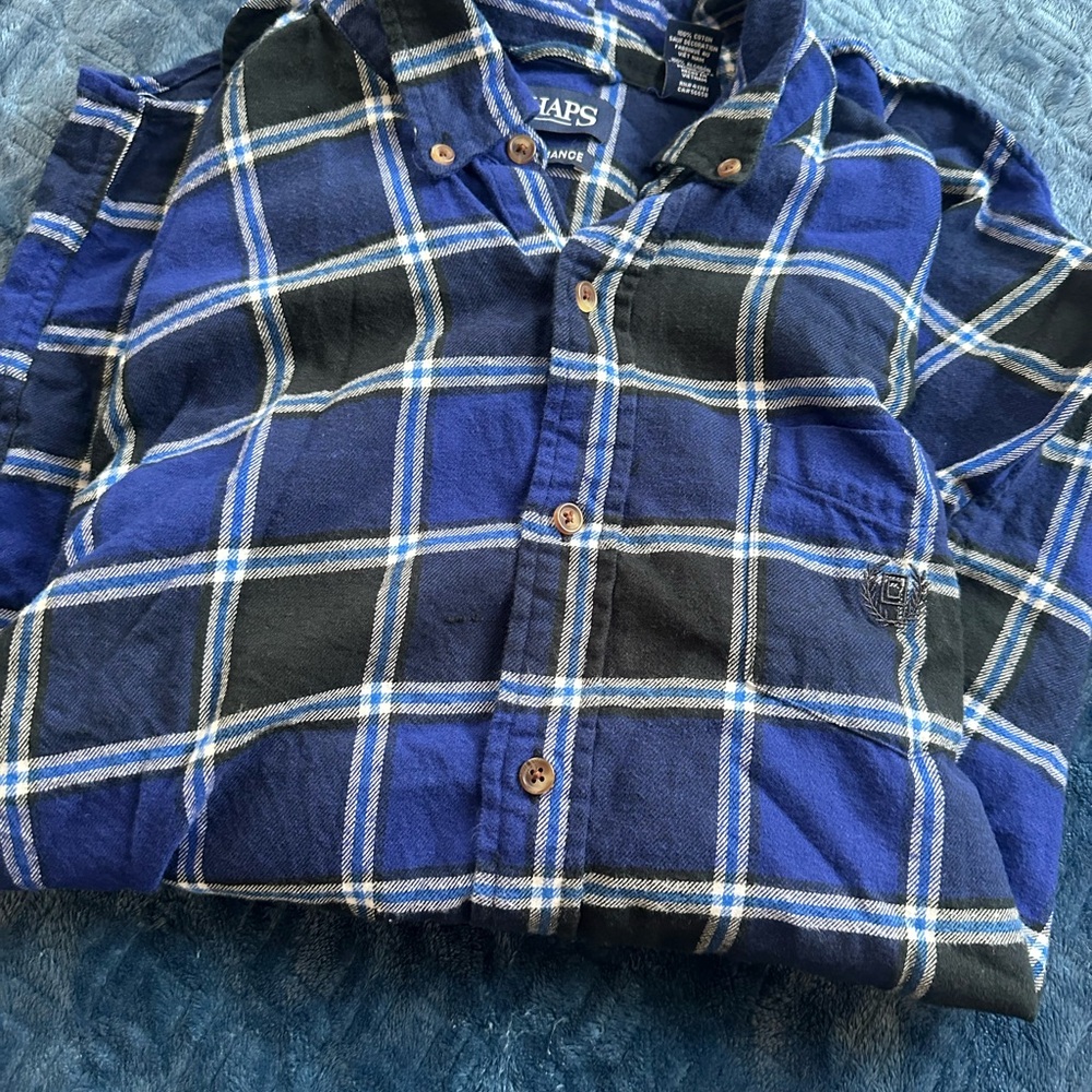 Chaps Blue and Black Checkered Button Down Shirt
